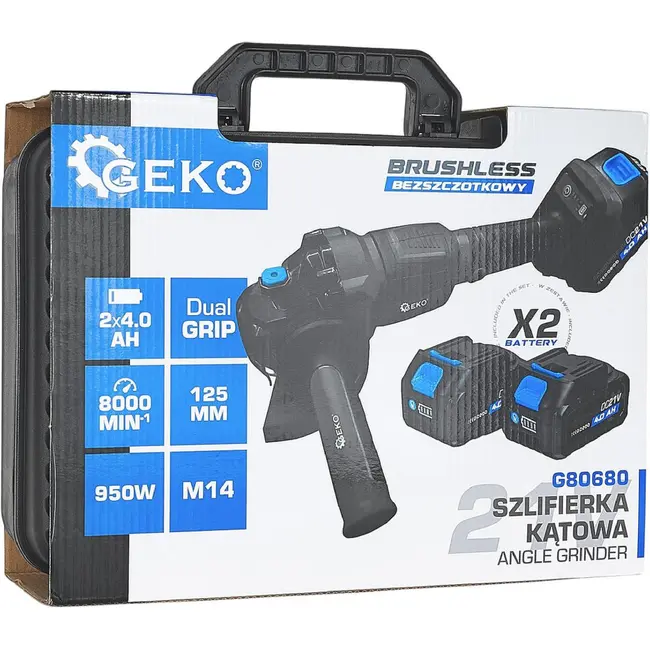 GEKO Accu haakse slijper 21 V 950 W met 2 accu's van 4,0 Ah praktisch
