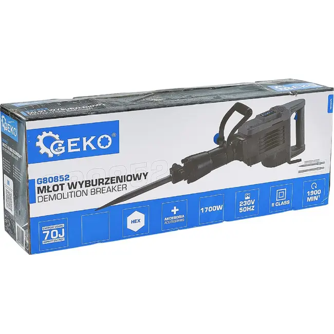 GEKO Sloophamer 70 J 1700 W met HEX 30 mm, beitels en metalen koffer