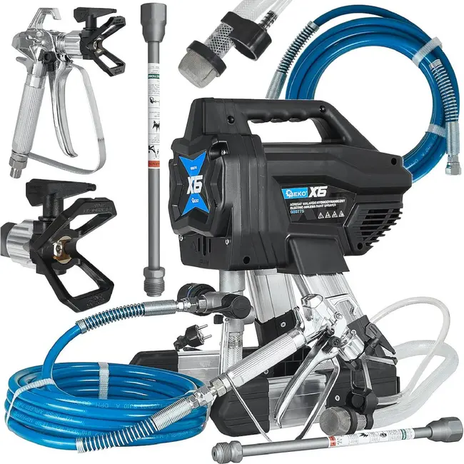 GEKO Airless verfspuit 700 W 200 bar met 15 m slang, spuitpistool, spuitmond en verlengstang