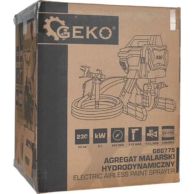GEKO Airless verfspuit 700 W 200 bar met 15 m slang, spuitpistool, spuitmond en verlengstang