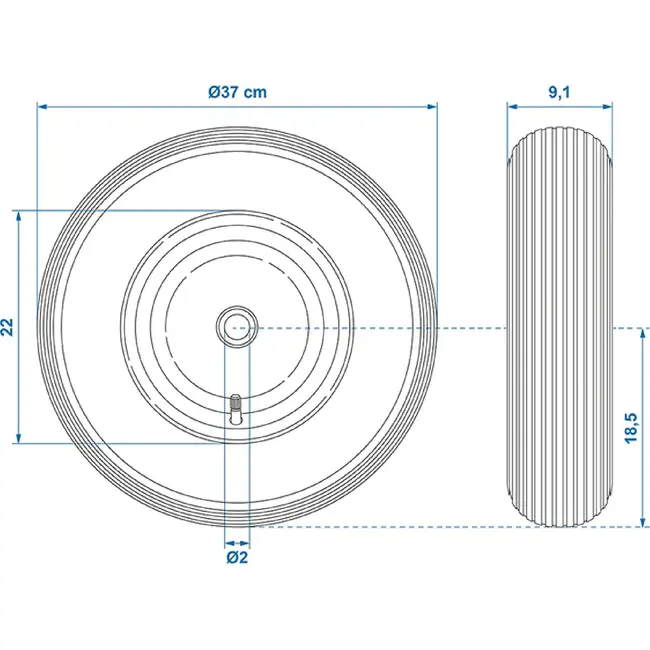 ProPlus Kruiwagenwiel - Luchtband met metalen velg - Ø 370 mm - Asgat Ø 20 mm - Zwart/Rood