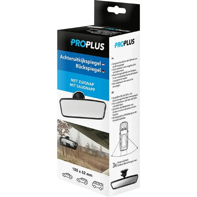 ProPlus Achteruitkijkspiegel met zuignap - vergroot zicht en kijkhoek - 145 x 57 mm