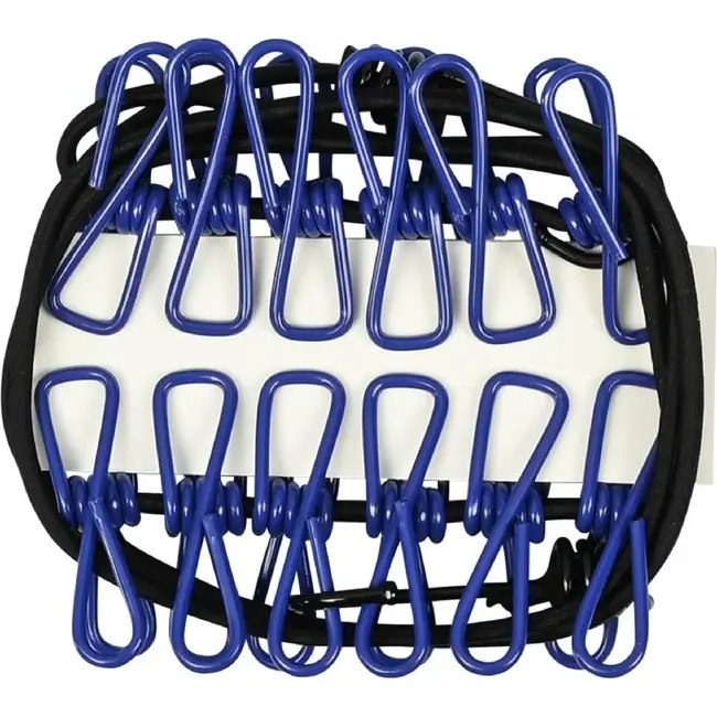 Benson Draagbare elastische waslijn - 1,9 m tot 3,2 m - 12 knijpers - zwart en blauw