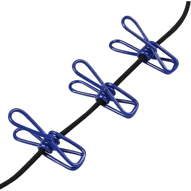 Benson Draagbare elastische waslijn - 1,9 m tot 3,2 m - 12 knijpers - zwart en blauw