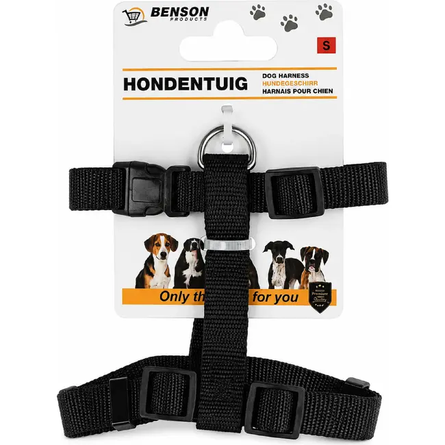 Benson Verstelbaar hondentuig - zwart - maat S - buikomvang 30-50 cm - nylon en metaal