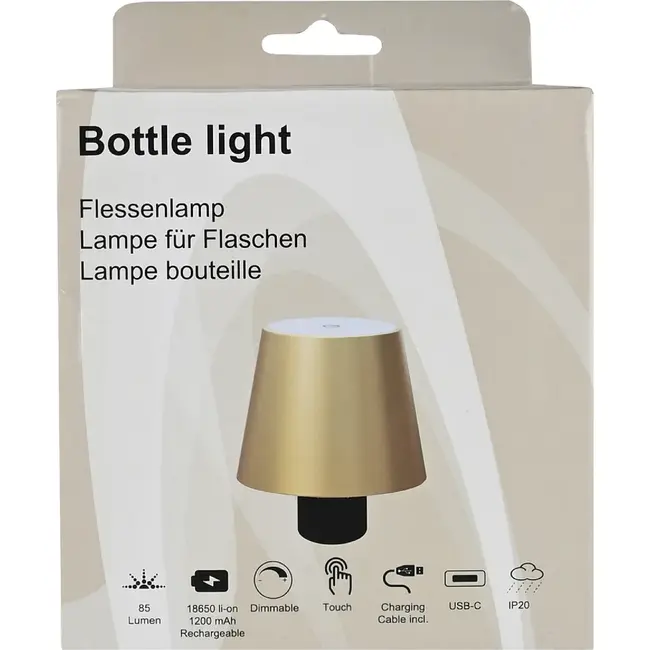 Benson Aanraakdimbare LED flessenlamp - goud - oplaadbaar - compact ontwerp - warm wit licht