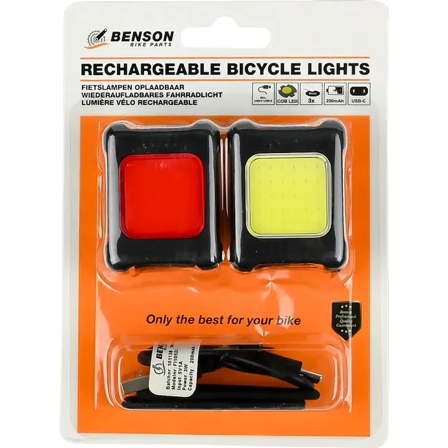 Benson Fietslamp 2-delig oplaadbaar met USB-C en COB verlichting