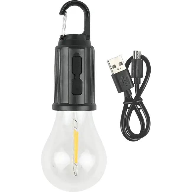 Benson Campinglamp rond oplaadbaar met karabijnhaak, 3 lichtstanden, 200 lumen en 400 mAh batterij