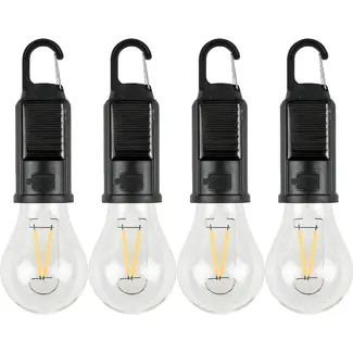 Benson Campinglamp solar 4-delig met karabijnhaak, 3 lichtstanden, dagsensor, batterij en IP44