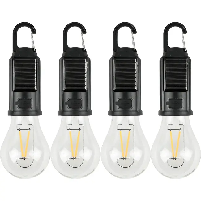 Benson Campinglamp solar 4-delig met karabijnhaak, 3 lichtstanden, dagsensor, batterij en IP44