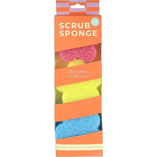 Benson Scrub spons 3-delig roze, geel en blauw voor krasvrij schrobben