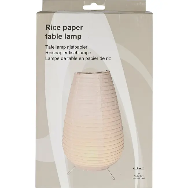 Benson Tafellamp rijstpapier ovaal wit 14,5 cm met batterijvoeding