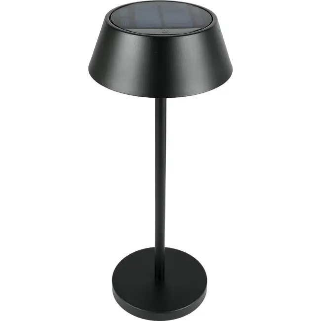 Benson Tafellamp solar zwart metaal 3 W met 120 lumen, 800 mAh accu en drie instelbare lichtstanden