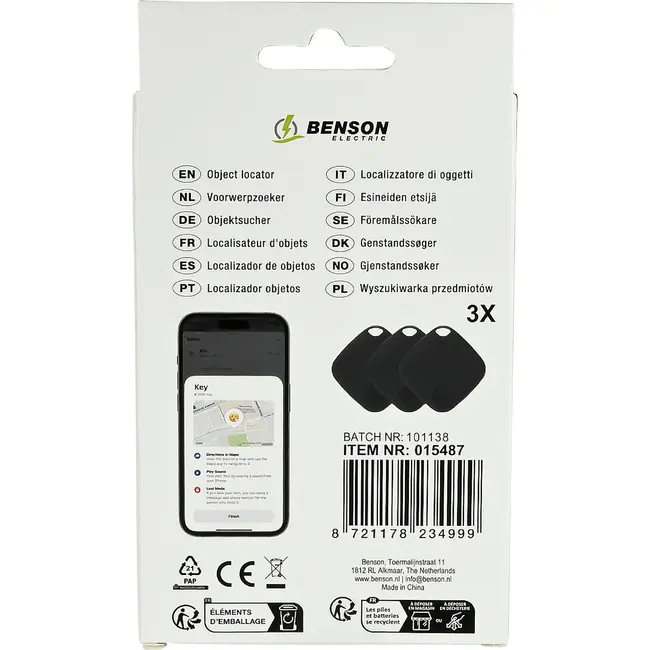 Benson Voorwerpzoeker 3-delig met pieptoon en vervangbare batterij