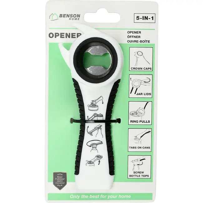 Benson Opener 5-in-1 voor kroonkurken, deksels, doppen en bliklipjes