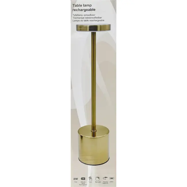 Benson Tafellamp dimbaar en oplaadbaar goud metaal 8 x 34 cm hoog