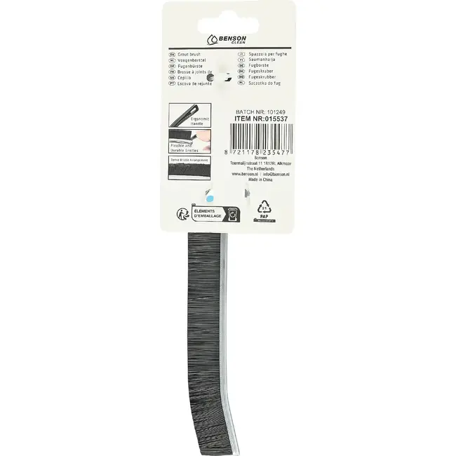 Benson Voegenborstel 22 cm met harde nylon haren en antislip handvat voor badkamer en keuken