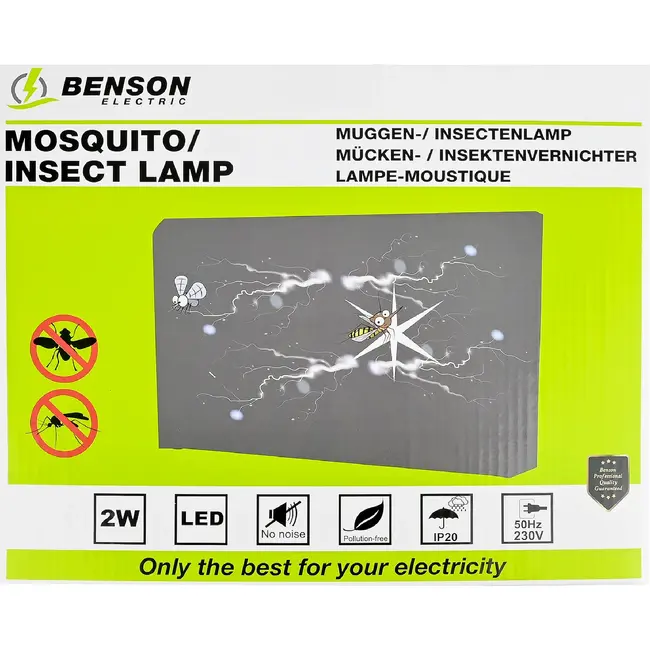 Benson Muggenlamp LED 2W met 80 m² bereik voor gebruik binnenshuis