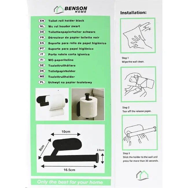 Benson Wc-rolhouder zwart zelfklevend van gecoat RVS 16,5 x 8 cm