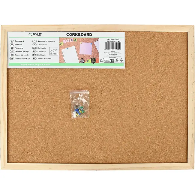 Benson Prikbord 30 x 40 cm van kurk met houten frame voor notities