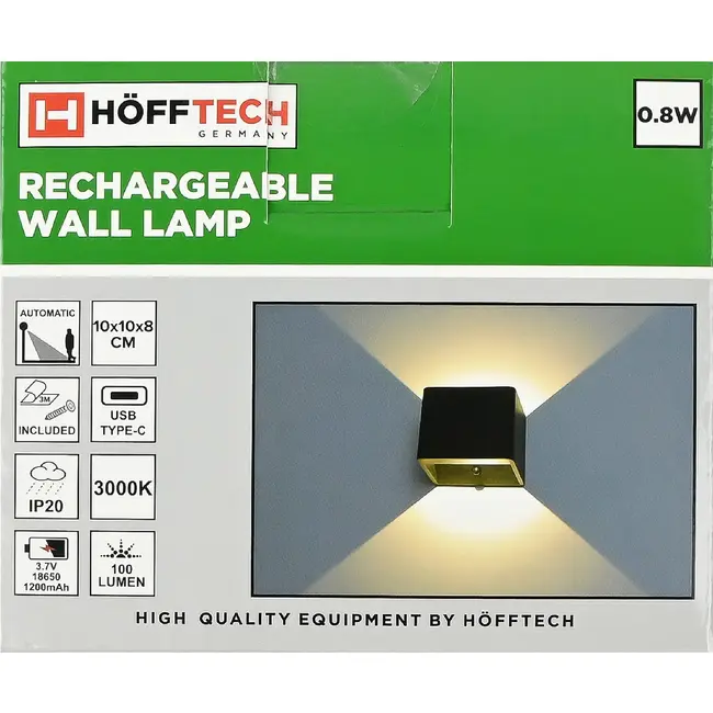 Hofftech Oplaadbare wandlamp met PIR-sensor 100 lumen matzwart IP20
