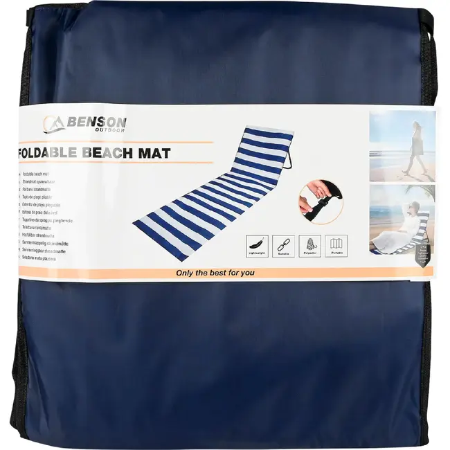 Benson Opvouwbare strandmat met verstelbare rugleuning blauw-wit