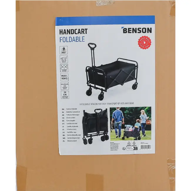 Benson Opvouwbare bolderkar 60 liter met brede 5 inch wielen 90 kg max