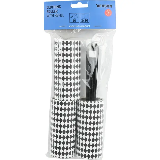 Benson Kledingroller set 3-delig met 110 kleefvellen zwart-wit