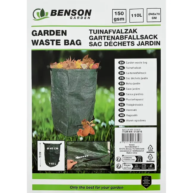 Benson Tuinafvalzak 110 liter Ø 45 x 70 cm van 150 g/m² PP groen