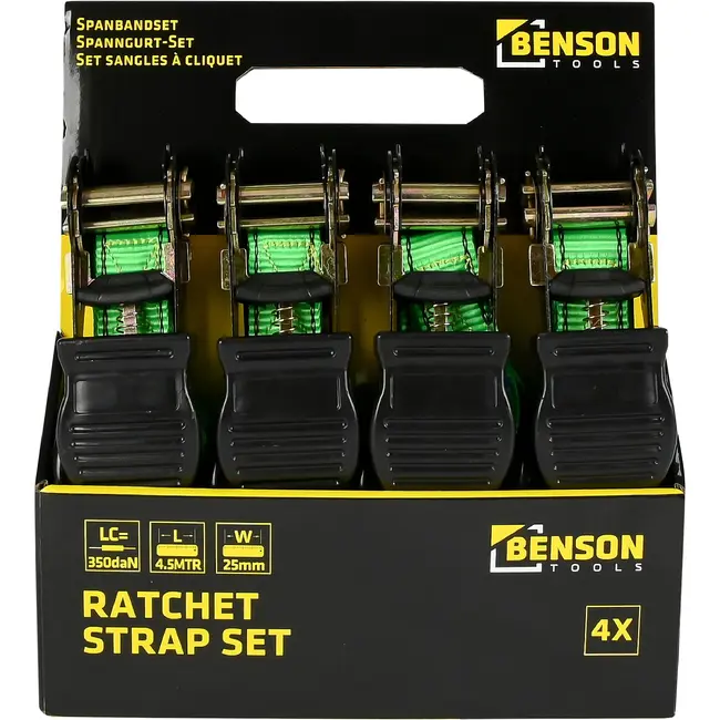 Benson Spanbandset 4-delig met ratel, 4 meter lang en 25 mm brede band