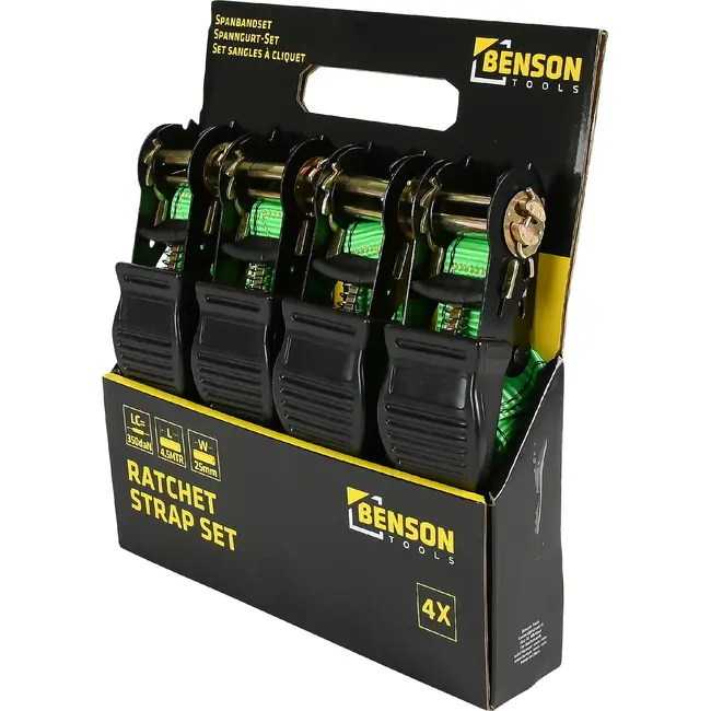 Benson Spanbandset 4-delig met ratel, 4 meter lang en 25 mm brede band