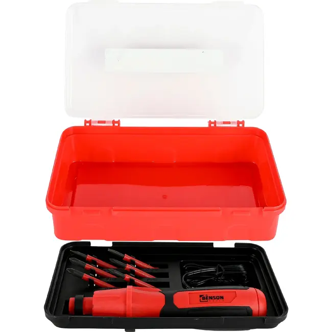 Benson Mini accuschroevendraaier met 6 bits, USB-C aansluiting en opbergkoffer voor klussen