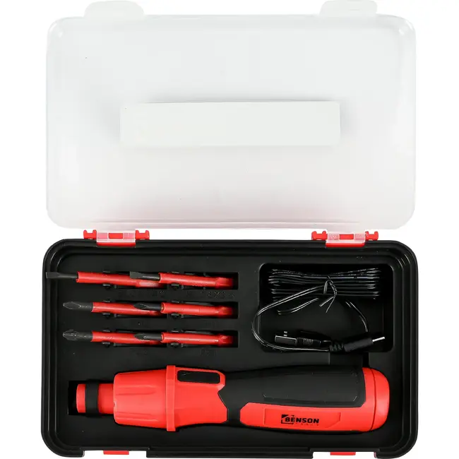 Benson Mini accuschroevendraaier met 6 bits, USB-C aansluiting en opbergkoffer voor klussen