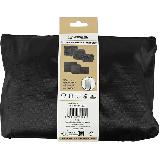 Benson Reisorganizer set 6-delig zwart voor koffers, rugzakken en tassen
