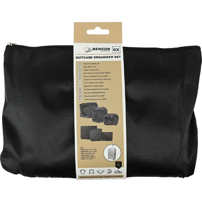 Benson Reisorganizer set 6-delig zwart voor koffers, rugzakken en tassen