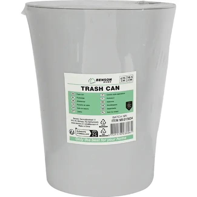 Benson Compacte grijze prullenbak met swingdeksel Ø 11-15 x 18,5 cm