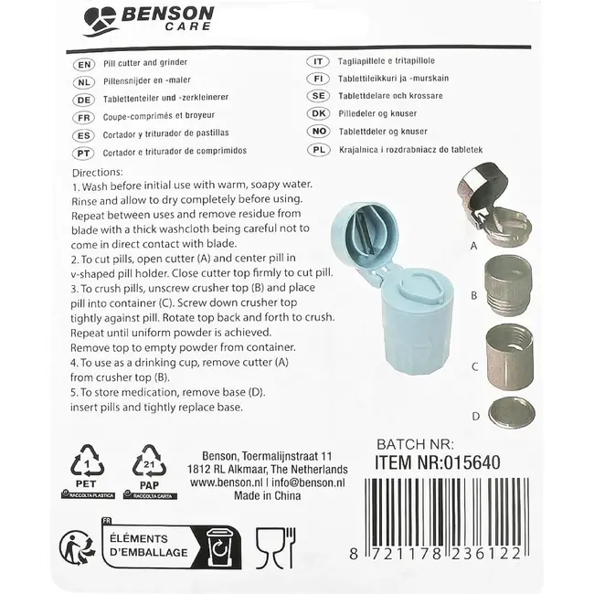 Benson Pillensnijder en -maler voor splitsen en vergruizen