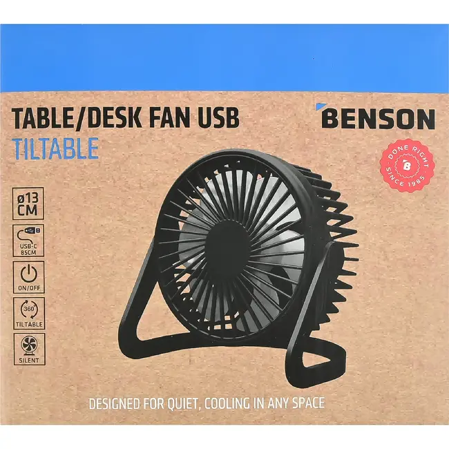 Benson Tafelventilator USB Ø 13 cm met 360° kantelbare standaard