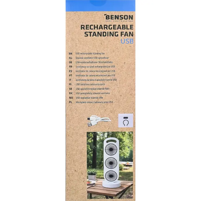 Benson Oplaadbare staande ventilator USB 36,5 cm met 3 standen