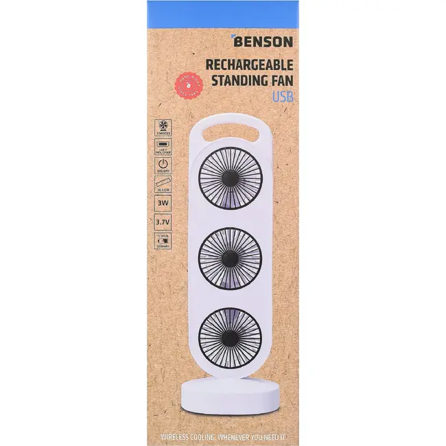Benson Oplaadbare staande ventilator USB 36,5 cm met 3 standen