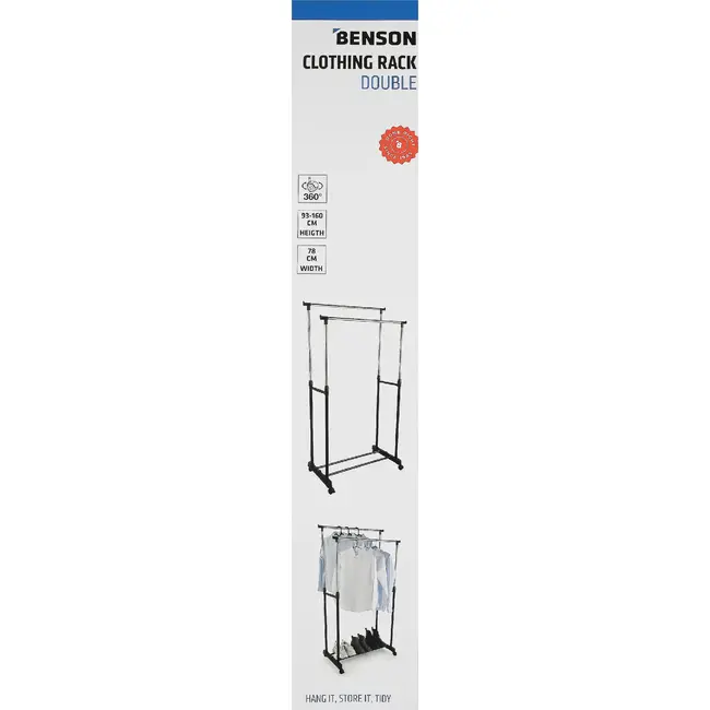 Benson Kledingrek dubbel 78 cm met wielen en hoogte verstelbaar 93 tot 160 cm