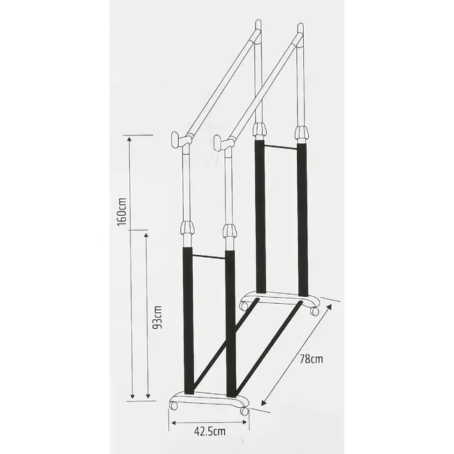 Benson Kledingrek dubbel 78 cm met wielen en hoogte verstelbaar 93 tot 160 cm