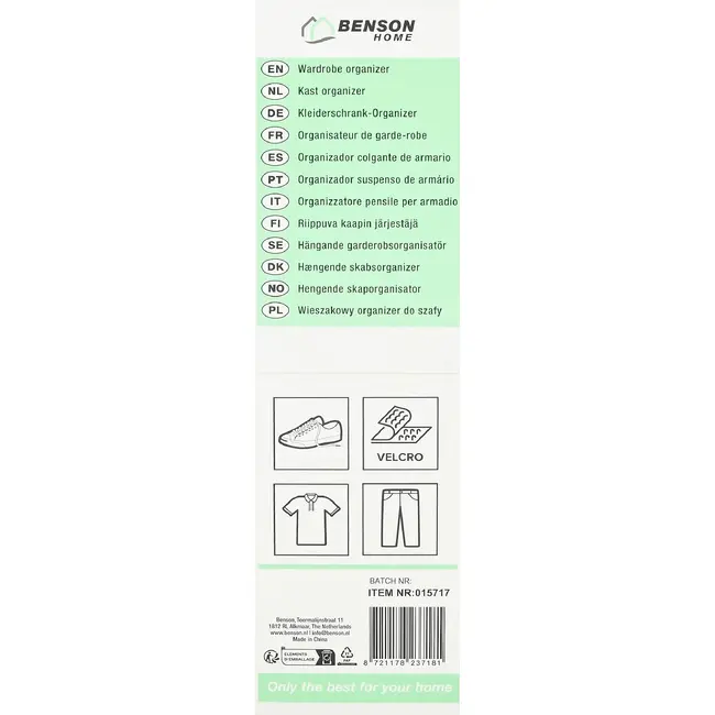 Benson Kast organizer 6 vakken 124 x 30 x 29 cm voor kledingkast