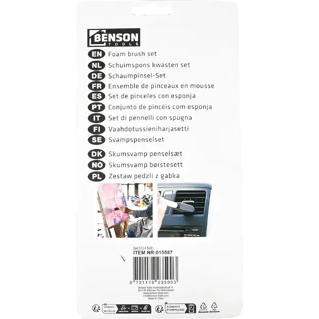 Benson Schuimspons kwasten set 3-delig voor verf, lak, beits en lijm