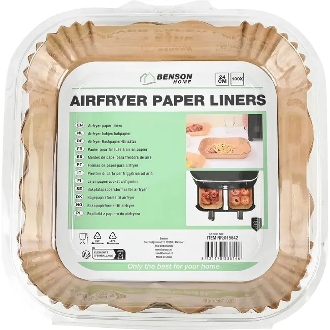 Benson Airfryer bakpapier vierkant 24 cm - 100 wegwerp bakjes set