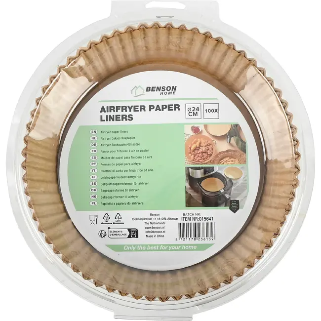 Benson Airfryer bakpapier rond 20 cm - 100 wegwerp bakjes voor gebruik
