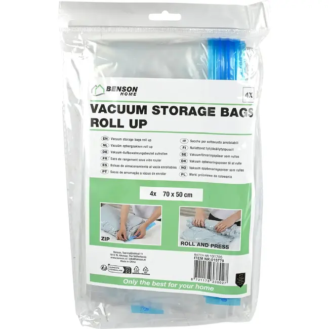 Benson Vacuüm opbergzakken roll up 70 x 50 cm - 4 herbruikbare zakken