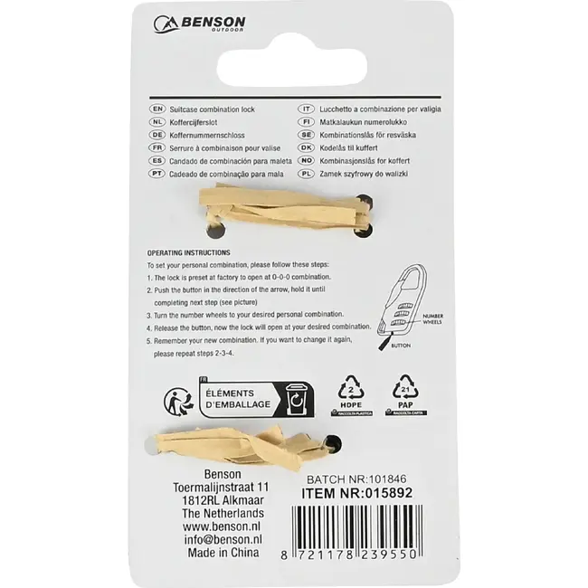 Benson Koffercijferslot zwart 5,5 x 2 cm - 2 stuks zonder sleutel