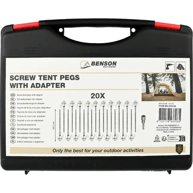Benson Schroefharingen 20,5 cm met adapter en stevige opbergkoffer