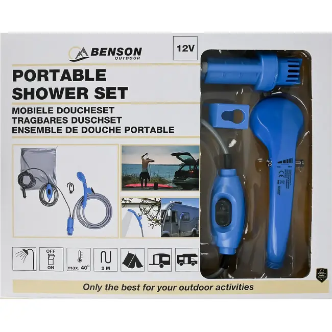 Benson Mobiele doucheset 12V met pomp, slang en handige opbergtas